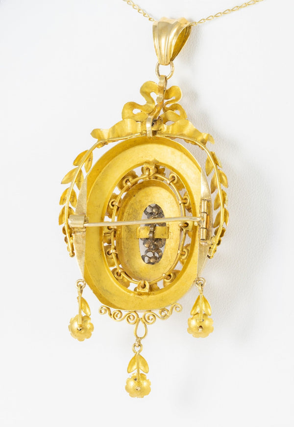 Conjunto antiguo pendientes y colgante en oro amarillo 18k y brillantes - Mayka Jewels