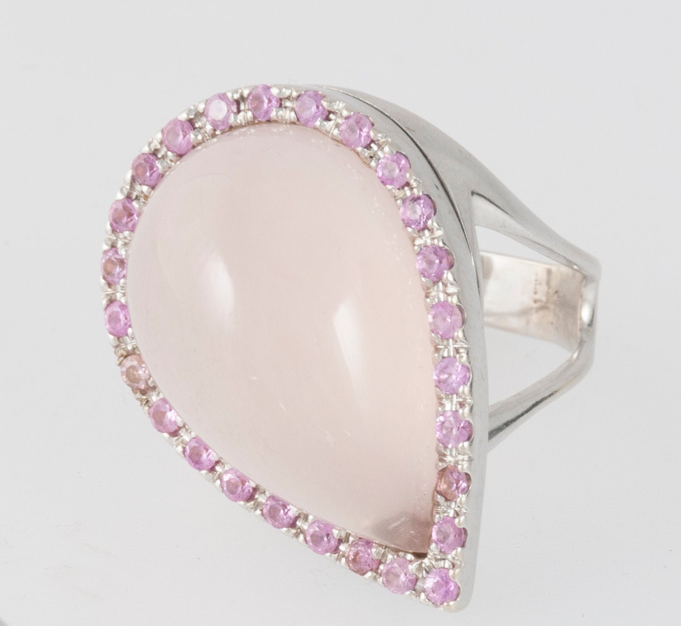 Conjunto pendientes y anillo en oro blanco 18k cuarzo rosa y amatistas(rosas de Francia) - Mayka Jewels