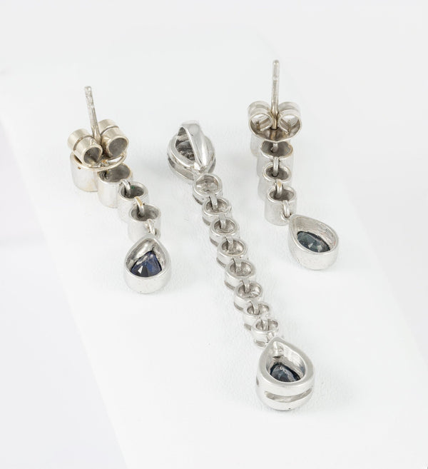 Conjunto pendientes y colgante en oro blanco con brillantes y zafiros - Mayka Jewels