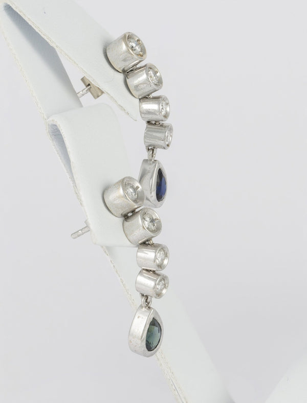 Conjunto pendientes y colgante en oro blanco con brillantes y zafiros - Mayka Jewels