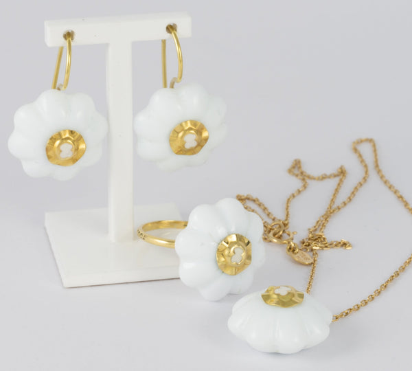 Conjunto Tous Cadena Pendientes Anillo en oro amarillo 18k y porcelana - Mayka Jewels