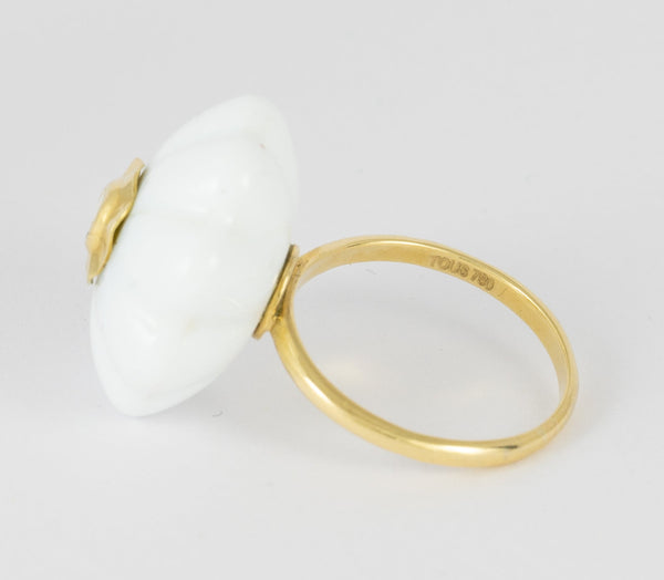 Conjunto Tous Cadena Pendientes Anillo en oro amarillo 18k y porcelana - Mayka Jewels