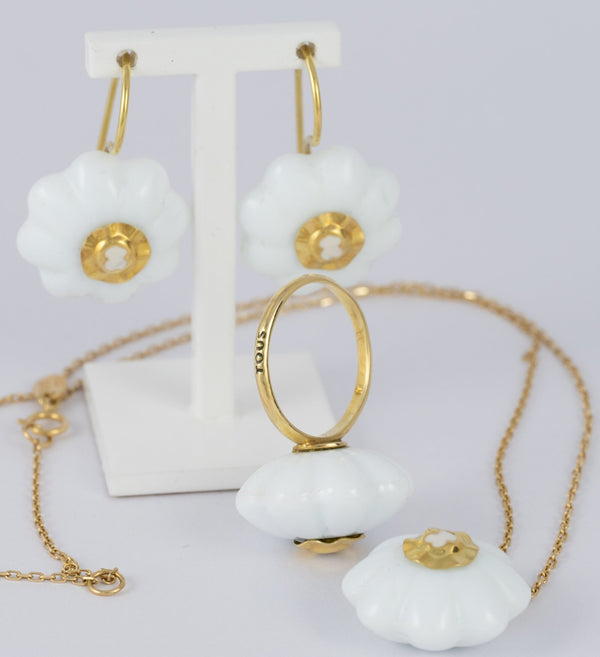 Conjunto Tous Cadena Pendientes Anillo en oro amarillo 18k y porcelana - Mayka Jewels