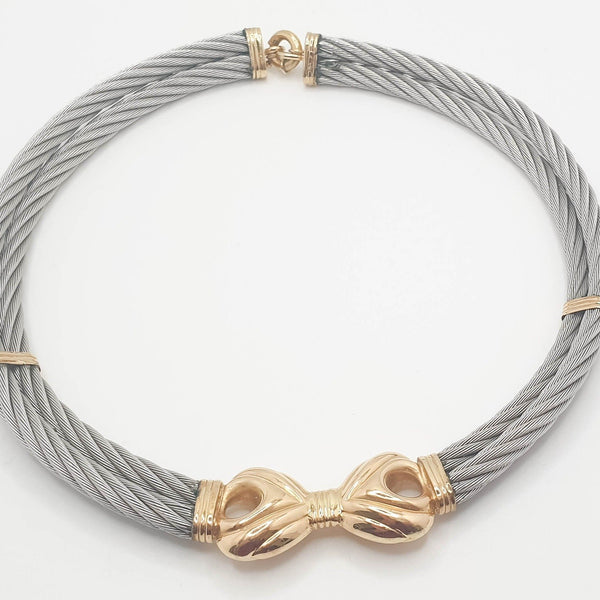Gargantilla de diseño en oro 18k y acero - Mayka Jewels