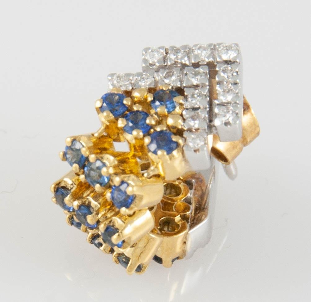 Pendientes alta joyería en oro y oro blanco 18k con zafiros y brillantes - Mayka Jewels
