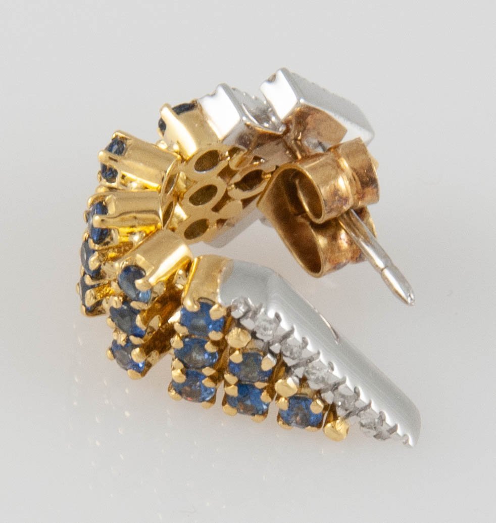 Pendientes alta joyería en oro y oro blanco 18k con zafiros y brillantes - Mayka Jewels