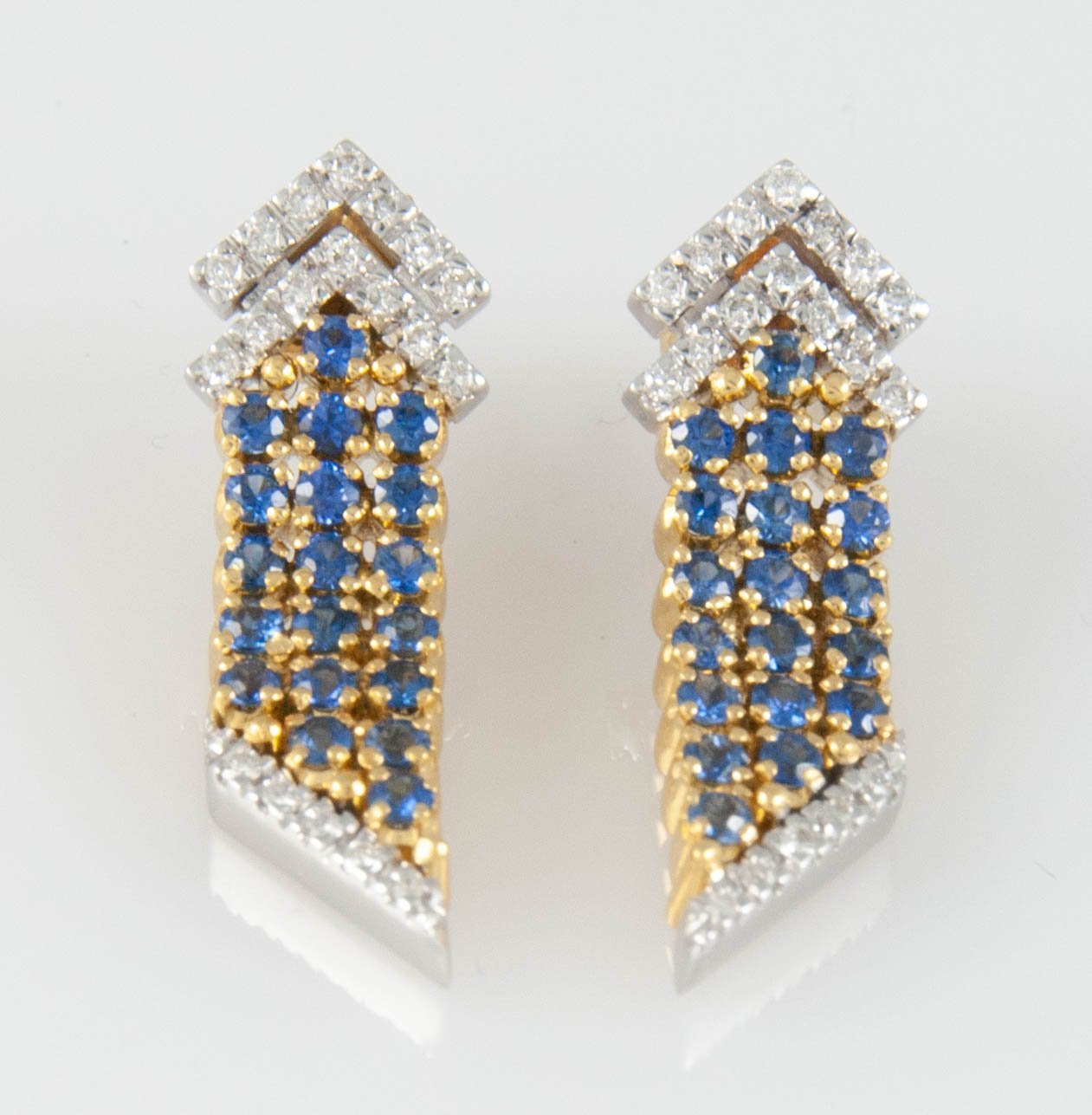Pendientes alta joyería en oro y oro blanco 18k con zafiros y brillantes - Mayka Jewels