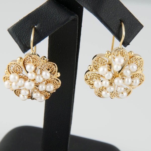 Pendientes antiguos en oro 18k con perlas naturales - Mayka Jewels