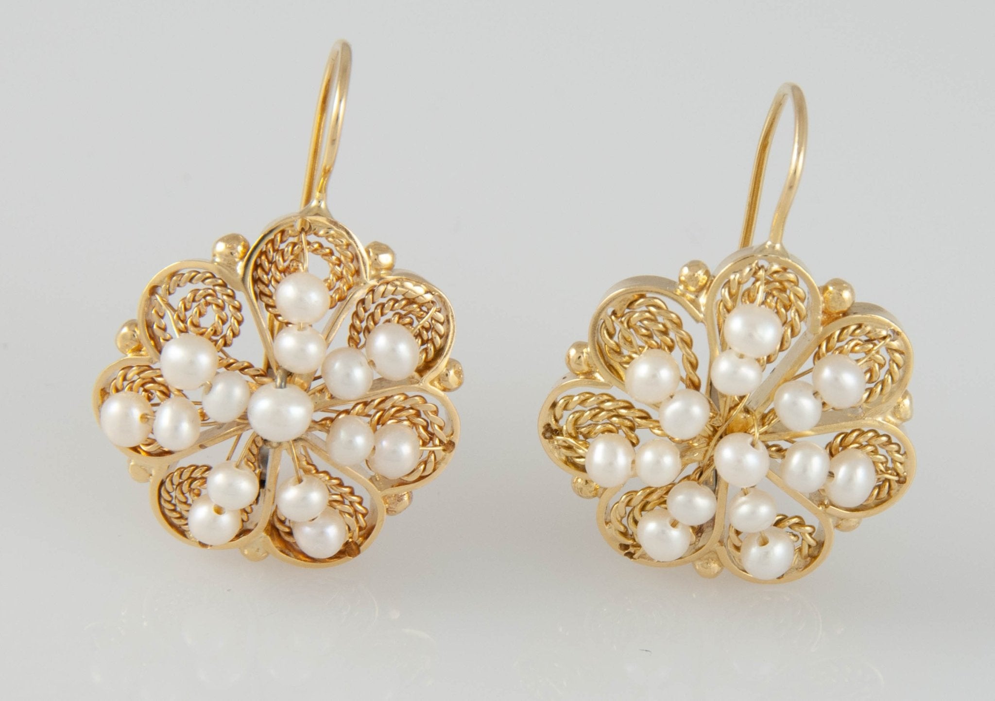 Pendientes antiguos en oro 18k con perlas naturales - Mayka Jewels