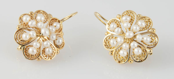Pendientes antiguos en oro 18k con perlas naturales - Mayka Jewels