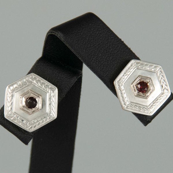 Pendientes antiguos en oro 18k con rubí - Mayka Jewels