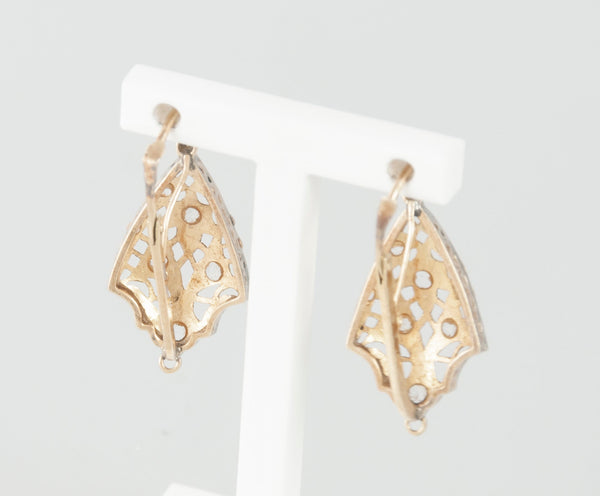 Pendientes antiguos en oro amarillo 18k y brillantes - Mayka Jewels
