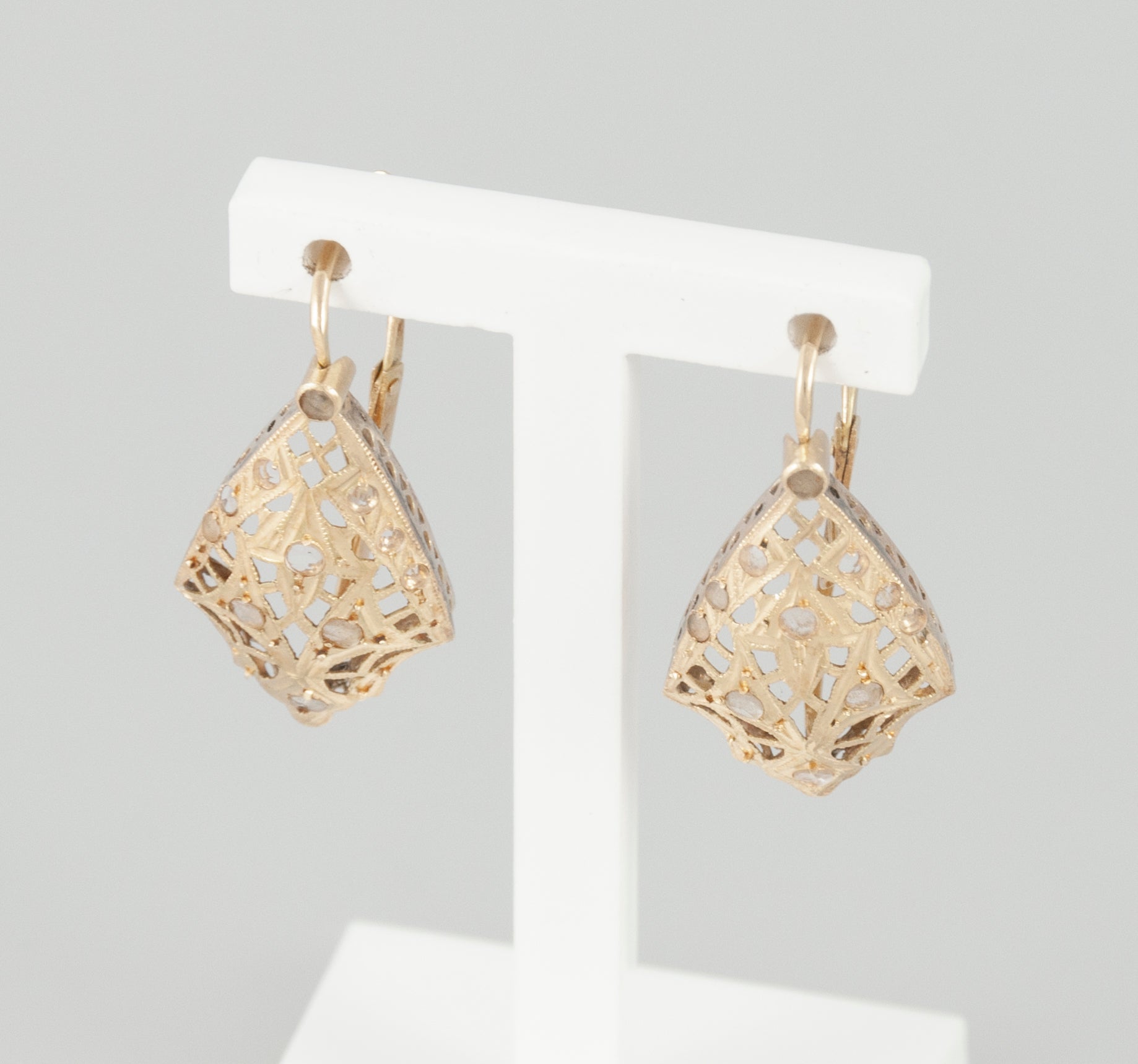 Pendientes antiguos en oro amarillo 18k y brillantes - Mayka Jewels