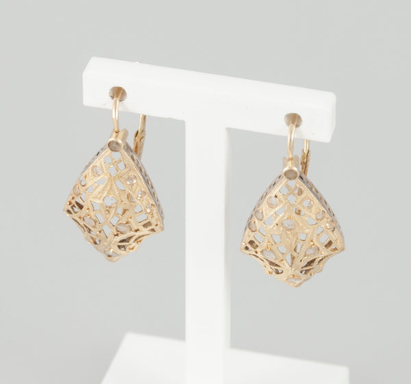 Pendientes antiguos en oro amarillo 18k y brillantes - Mayka Jewels