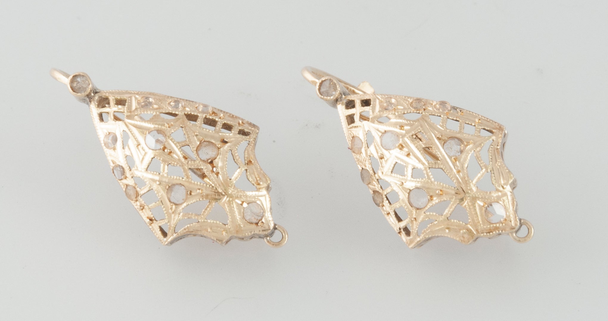 Pendientes antiguos en oro amarillo 18k y brillantes - Mayka Jewels