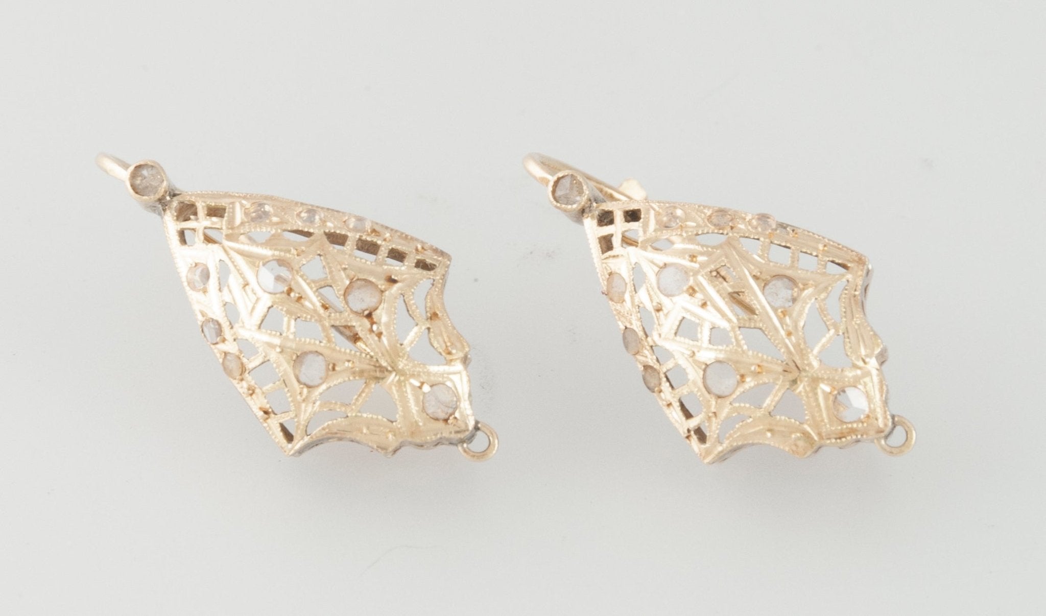 Pendientes antiguos en oro amarillo 18k y brillantes - Mayka Jewels