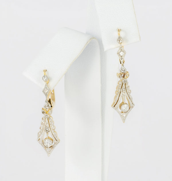 Pendientes antiguos en oro amarillo 18k y diamantes 0.28 ct - Mayka Jewels