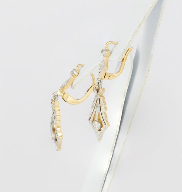 Pendientes antiguos en oro amarillo 18k y diamantes 0.28 ct - Mayka Jewels