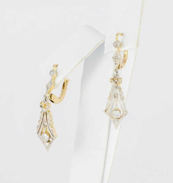 Pendientes antiguos en oro amarillo 18k y diamantes 0.28 ct - Mayka Jewels