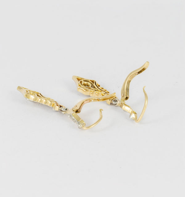 Pendientes antiguos en oro amarillo 18k y diamantes 0.28 ct - Mayka Jewels