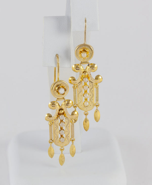 Pendientes antiguos en oro amarillo 18k y perlas - Mayka Jewels