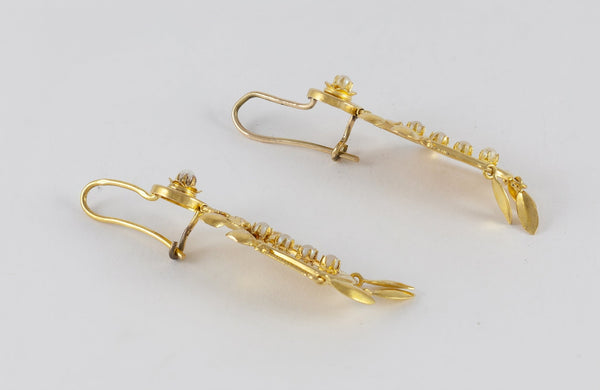 Pendientes antiguos en oro amarillo 18k y perlas - Mayka Jewels