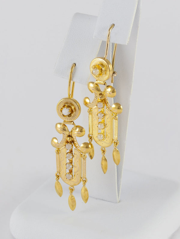 Pendientes antiguos en oro amarillo 18k y perlas - Mayka Jewels