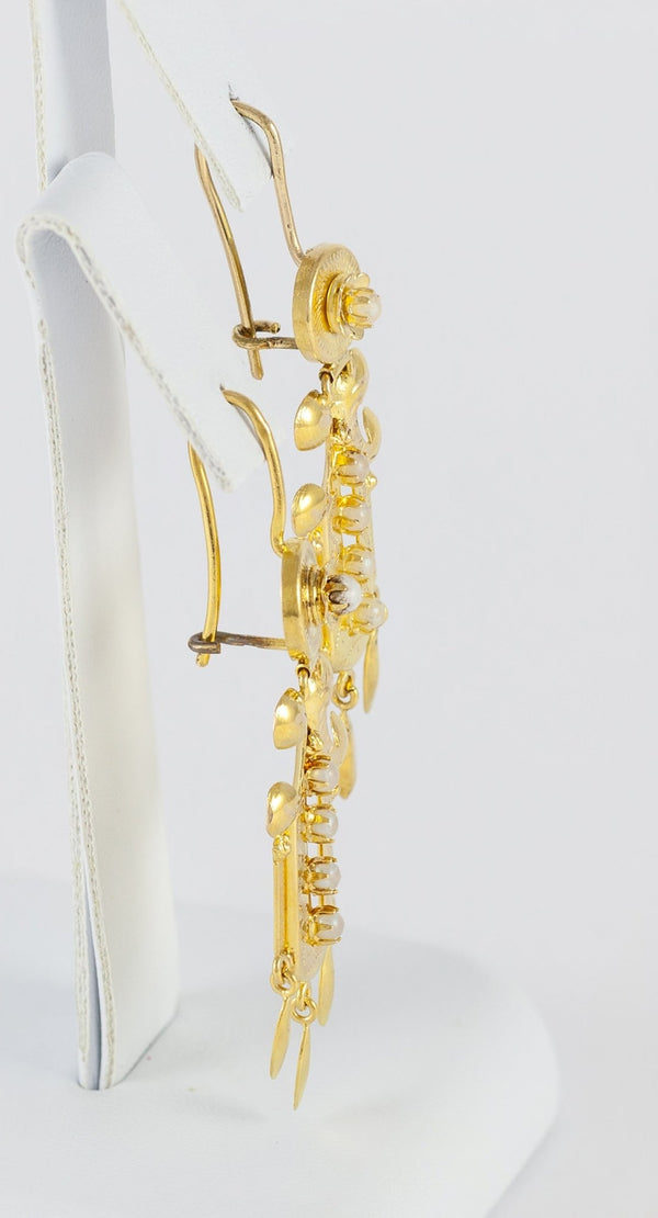 Pendientes antiguos en oro amarillo 18k y perlas - Mayka Jewels