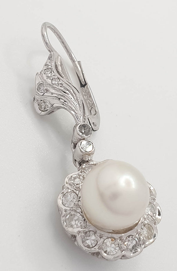 Pendientes de los años 30 en oro blanco 18k con perla y diamantes - Mayka Jewels
