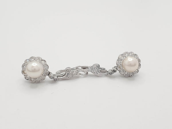 Pendientes de los años 30 en oro blanco 18k con perla y diamantes - Mayka Jewels
