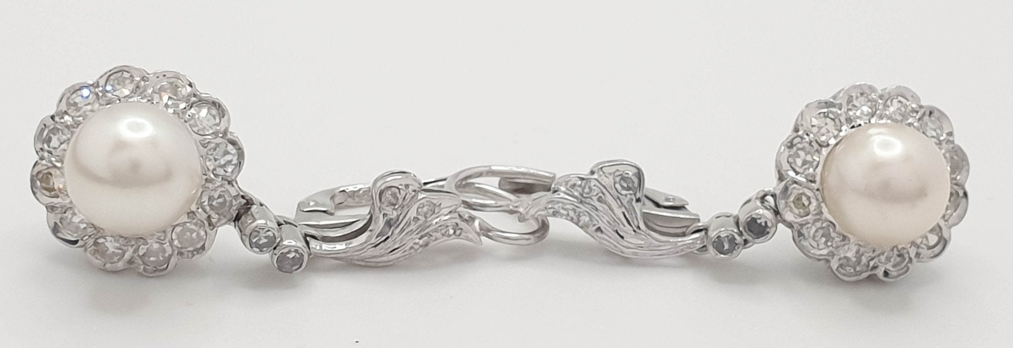 Pendientes de los años 30 en oro blanco 18k con perla y diamantes - Mayka Jewels