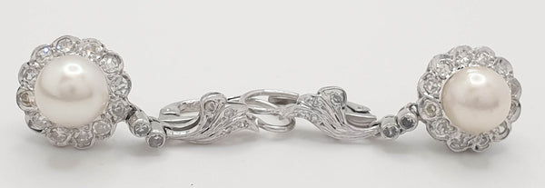 Pendientes de los años 30 en oro blanco 18k con perla y diamantes - Mayka Jewels