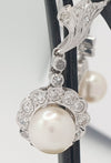 Pendientes de los años 30 en oro blanco 18k con perla y diamantes - Mayka Jewels