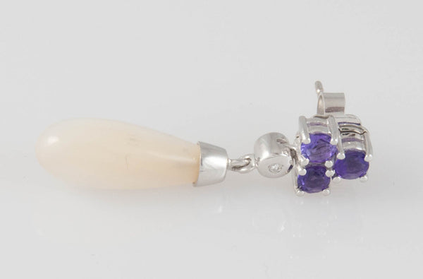 Pendientes en oro blanco 18k con amatistas brillantes y nácar - Mayka Jewels