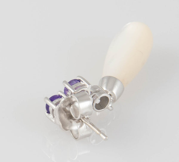 Pendientes en oro blanco 18k con amatistas brillantes y nácar - Mayka Jewels