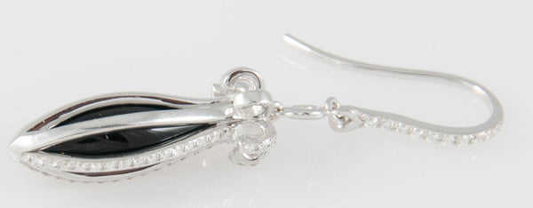 Pendientes en oro blanco 18k con brillantes y Ónix - Mayka Jewels