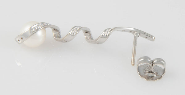 Pendientes en oro blanco 18k con perla y brillantes - Mayka Jewels