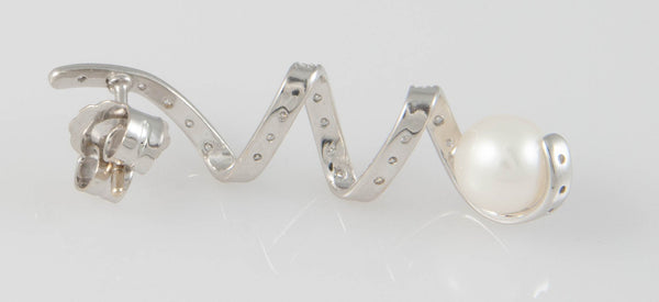 Pendientes en oro blanco 18k con perla y brillantes - Mayka Jewels