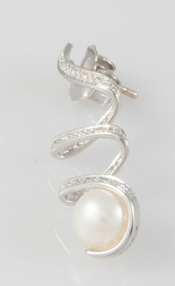 Pendientes en oro blanco 18k con perla y brillantes - Mayka Jewels