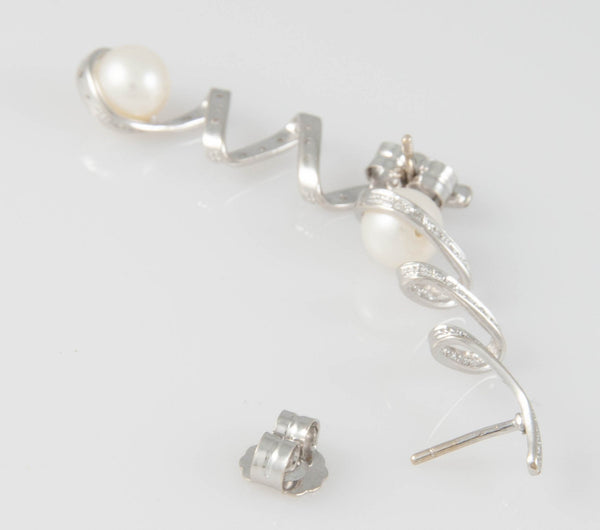 Pendientes en oro blanco 18k con perla y brillantes - Mayka Jewels
