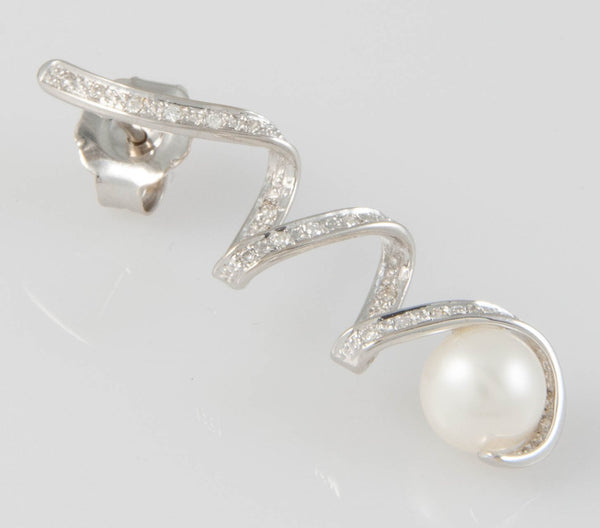 Pendientes en oro blanco 18k con perla y brillantes - Mayka Jewels