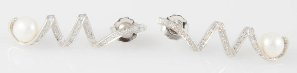 Pendientes en oro blanco 18k con perla y brillantes - Mayka Jewels