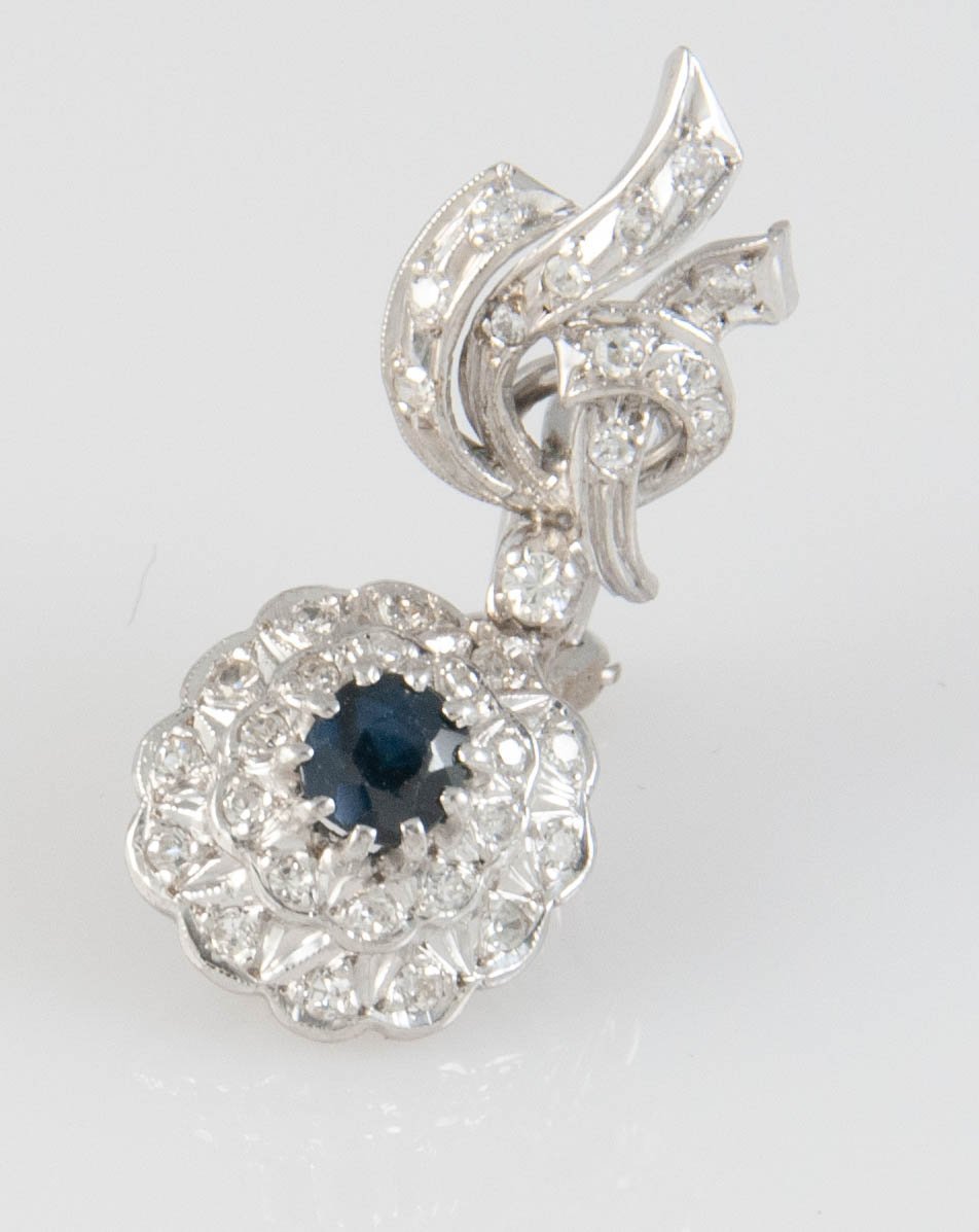 Pendientes en oro blanco 18k con zafiros y brillantes - Mayka Jewels