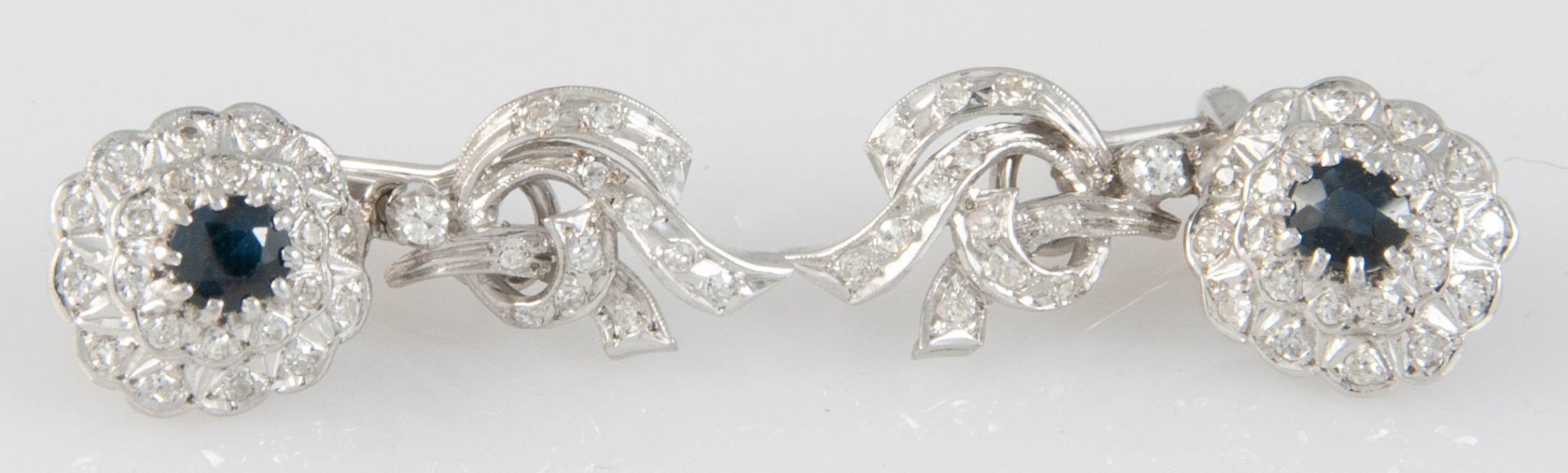 Pendientes en oro blanco 18k con zafiros y brillantes - Mayka Jewels