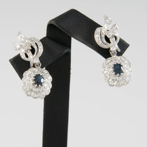Pendientes en oro blanco 18k con zafiros y brillantes - Mayka Jewels