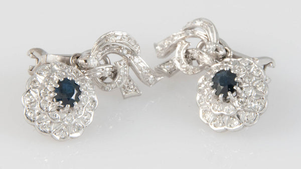 Pendientes en oro blanco 18k con zafiros y brillantes - Mayka Jewels