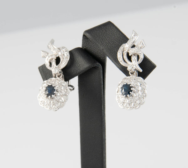 Pendientes en oro blanco 18k con zafiros y brillantes - Mayka Jewels