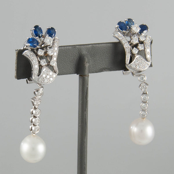 Pendientes en oro blanco 18k con zafiros y diamantes - Mayka Jewels