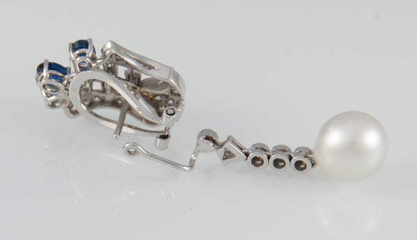 Pendientes en oro blanco 18k con zafiros y diamantes - Mayka Jewels