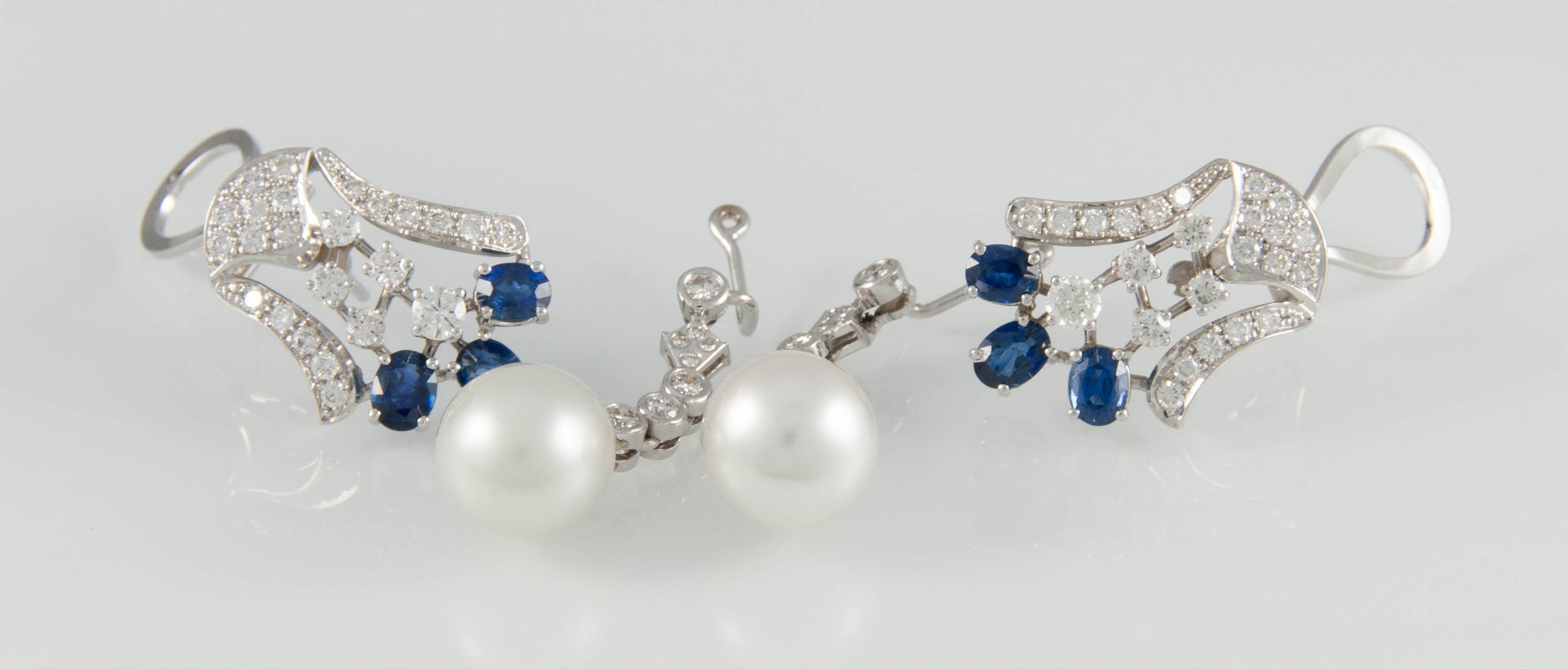 Pendientes en oro blanco 18k con zafiros y diamantes - Mayka Jewels